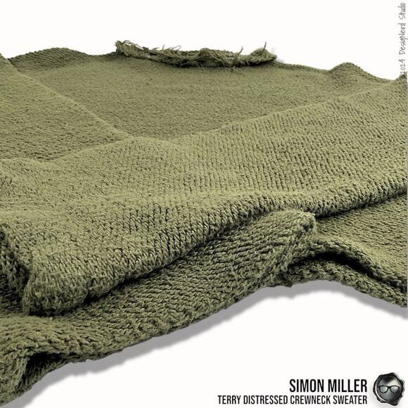 SIMON MILLER DISTRESSED CREWNECK SWEATER IN MOSS GREEN TERRY CLOTH 2016 OVERSIZE - Picture 11 of 15